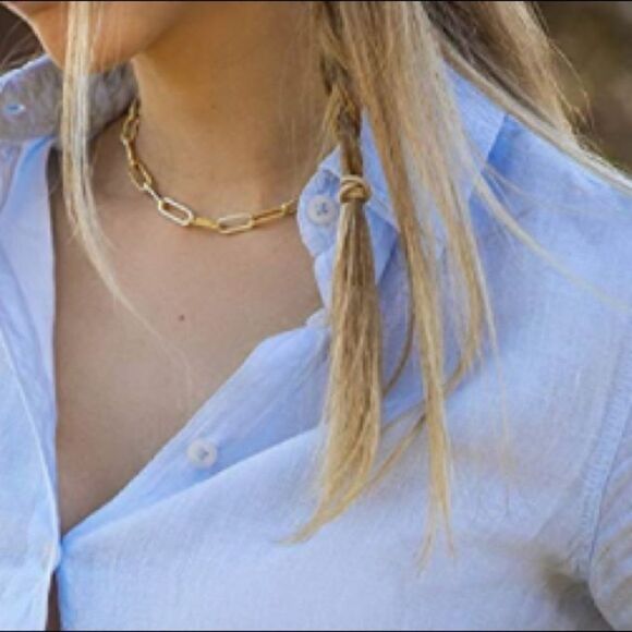 14k Gold Rectangle Link Chain Adjustable Necklace - Picture 6 of 6